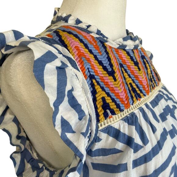 THML Boho Flutter Sleeve Ruffled Embroidered Top Blouse Geometric Print Spring S - Picture 6 of 16